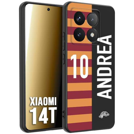 CUSTOMIZZA - Custodia cover nera morbida in tpu compatibile per Xiaomi 14T personalizzata calcio football nome e numero calciatori giallo rossi