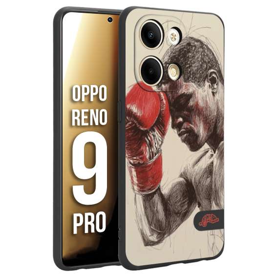 CUSTOMIZZA - Custodia cover nera morbida in tpu compatibile per Oppo Reno 9 PRO pugilato pugili disegno tattoo guantoni boxer pesi massimi