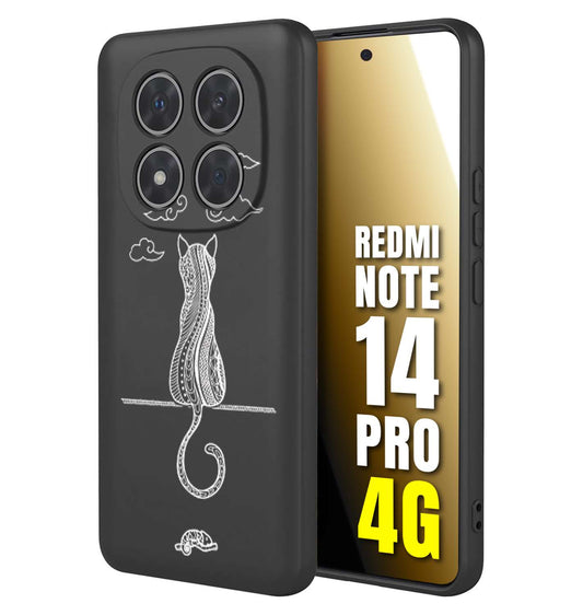 CUSTOMIZZA - Custodia cover nera morbida in tpu compatibile per Xiaomi Redmi Note 14 PRO 4G gatto mandala stilizzato gattino a rilievo soft touch donna bianca