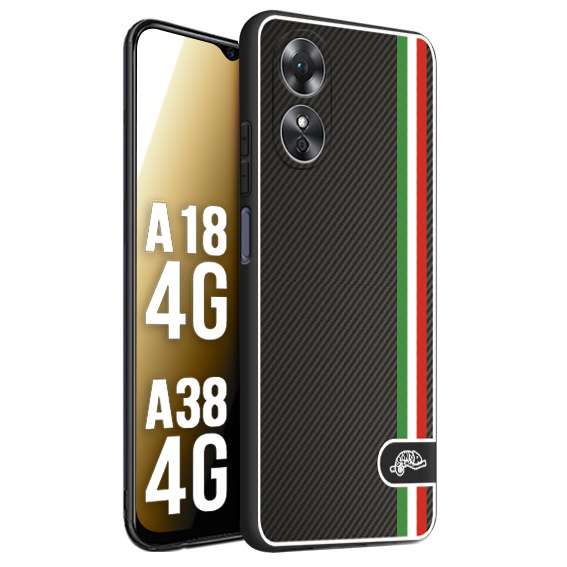 CUSTOMIZZA - Custodia cover nera morbida in tpu compatibile per Oppo A18 4G - A38 4G effetto fibra di carbonio bandiera Italia made in Italy