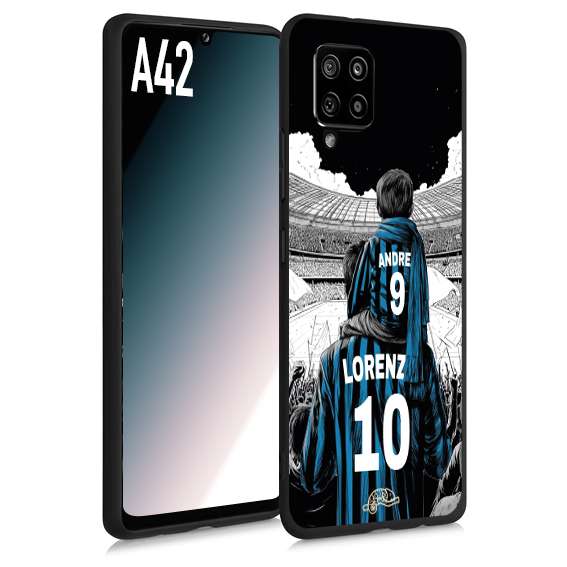 CUSTOMIZZA - Custodia cover nera morbida in tpu compatibile per Samsung A42 personalizzata calcio football padre e figlio calciatori nerazzurra