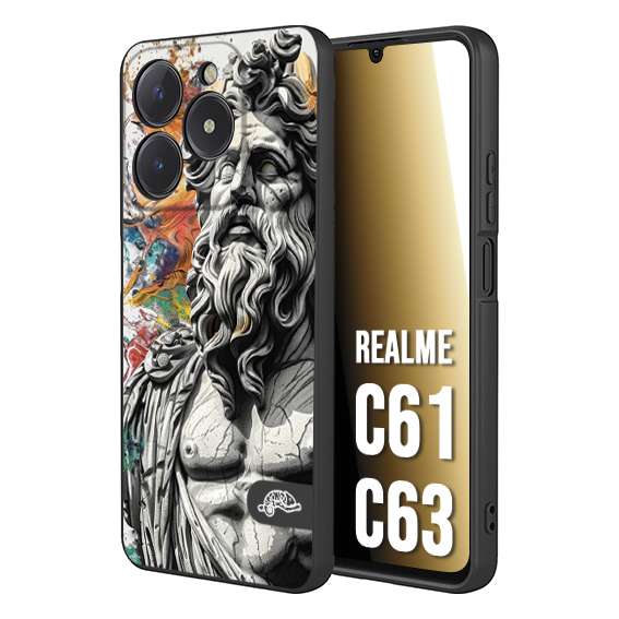 CUSTOMIZZA - Custodia cover nera morbida in tpu compatibile per Oppo C61 - C63 statua colorata moderna antico tattoo splash color
