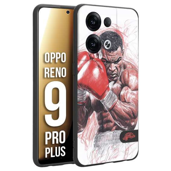 CUSTOMIZZA - Custodia cover nera morbida in tpu compatibile per Oppo Reno 9 PRO PLUS pugilato pugili disegno tattoo guantoni boxer pesi massimi iron mike