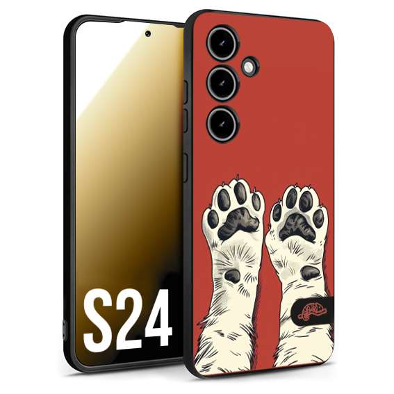 CUSTOMIZZA - Custodia cover nera morbida in tpu compatibile per Samsung S24 zampe di gatto cat paws rossa red disegnata fumetto cartoon
