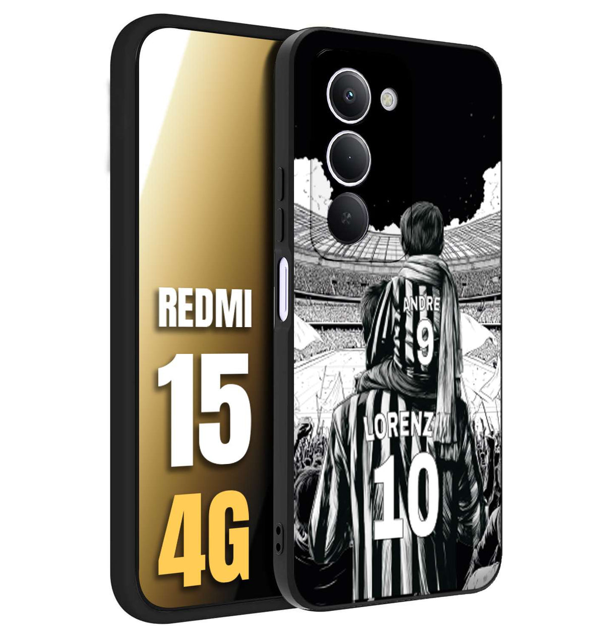 CUSTOMIZZA - Custodia cover nera morbida in tpu compatibile per Xiaomi Redmi 15 4G personalizzata calcio football nome e numero calciatori bianconeri bianca e nera