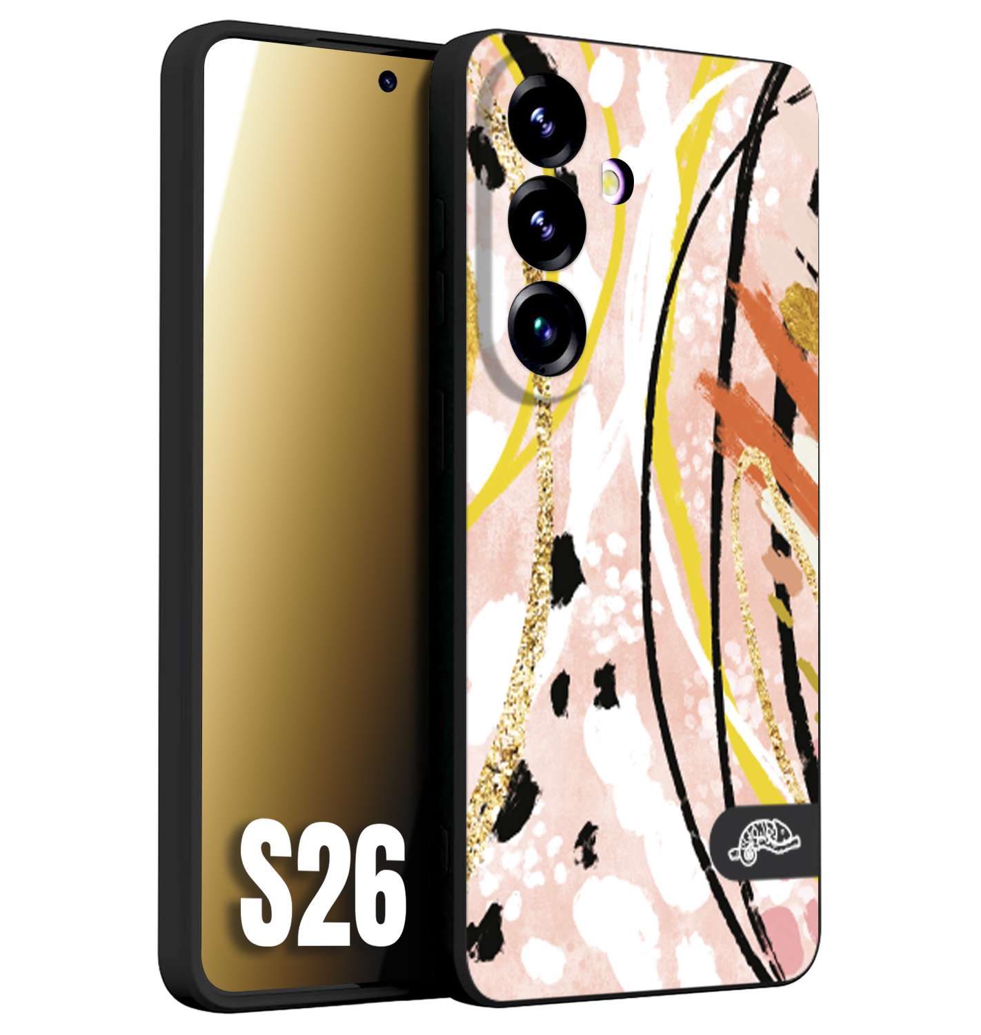 CUSTOMIZZA - Custodia cover nera morbida in tpu compatibile per Samsung S26 fiori astratti donna zebrato leopardato fantasia dorata gialla rosa colorata