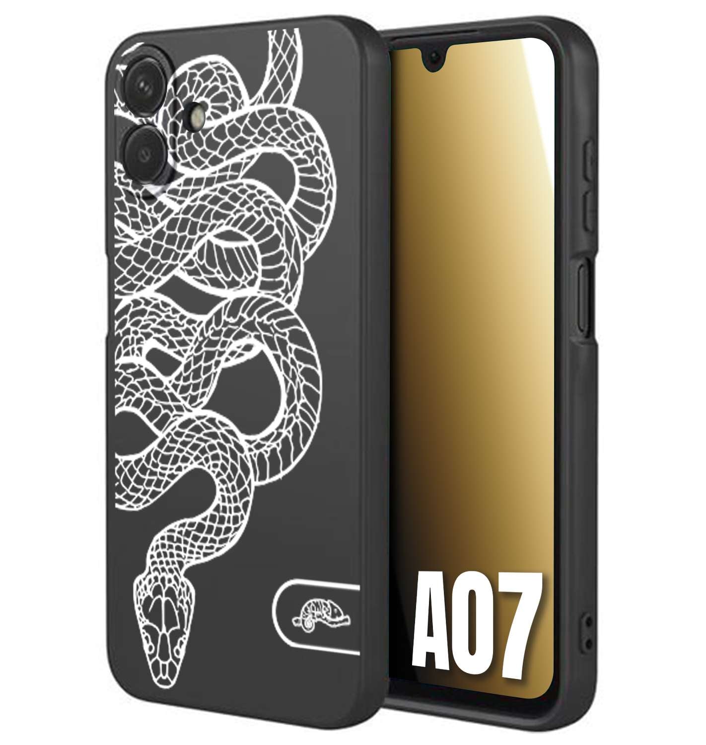 CUSTOMIZZA - Custodia cover nera morbida in tpu compatibile per Samsung A07 serpente snake bianco a rilievo disegnato tattoo tatuaggio