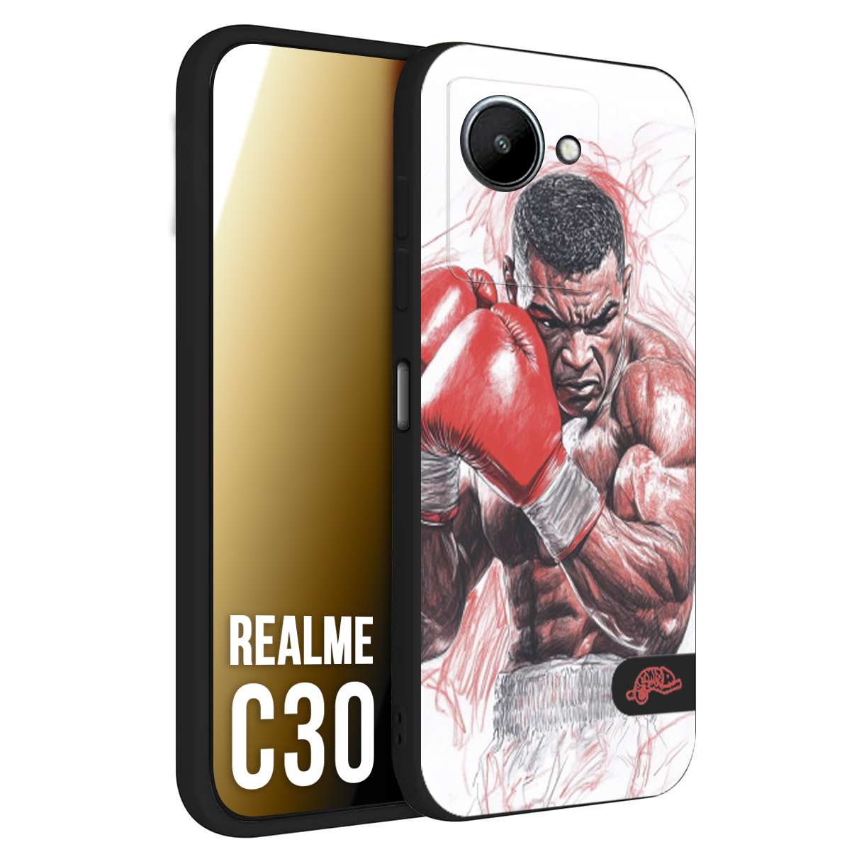 CUSTOMIZZA - Custodia cover nera morbida in tpu compatibile per Realme C30 pugilato pugili disegno tattoo guantoni boxer pesi massimi iron mike