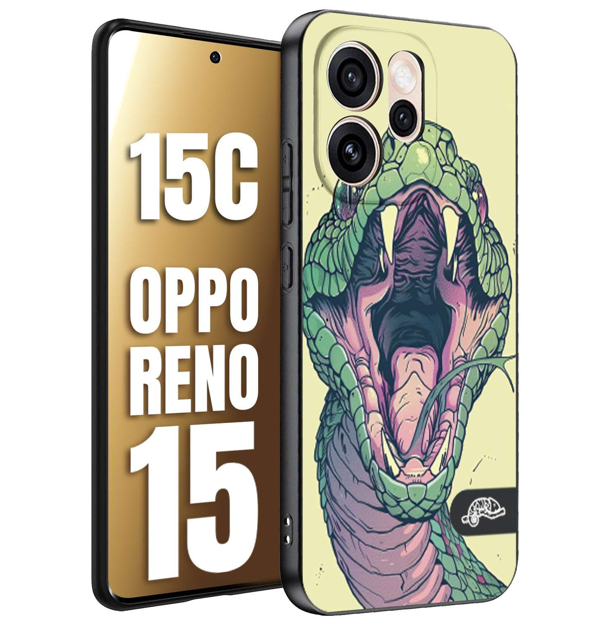 CUSTOMIZZA - Custodia cover nera morbida in tpu compatibile per Oppo Reno 15 - Reno 15Csnake yellow green serpente tatuaggio tattoo disegnato a mano