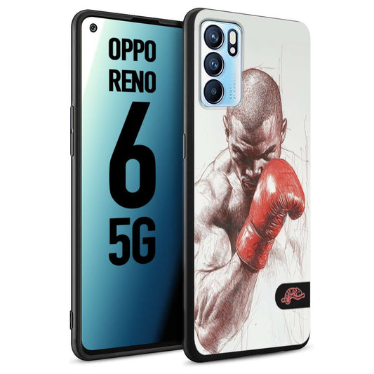 CUSTOMIZZA - Custodia cover nera morbida in tpu compatibile per Oppo Reno 6 5G pugilato pugili disegno tattoo guantoni box sport primo piano