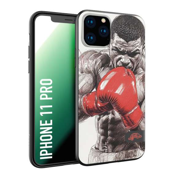 CUSTOMIZZA - Custodia cover nera morbida in tpu compatibile per iPhone 11 PRO pugilato pugili disegno tattoo guantoni box pesi massimi gancio