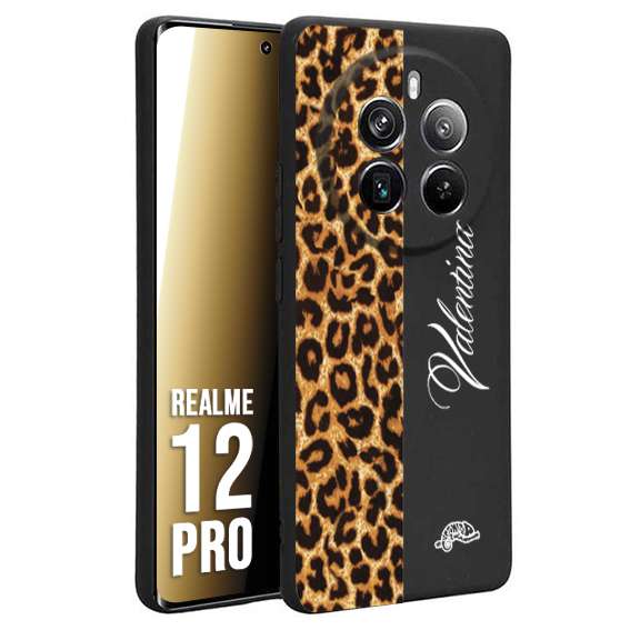 CUSTOMIZZA - Custodia cover nera morbida in tpu compatibile per Realme 12 PRO custom nome scritta leopardato maculato donna marrone leopard