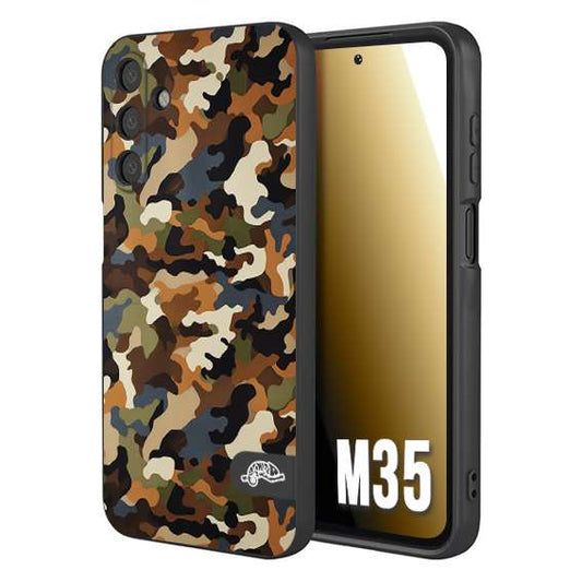 CUSTOMIZZA - Custodia cover nera morbida in tpu compatibile per Samsung M35 camouflage mimetico militare moderno blu marrone beige