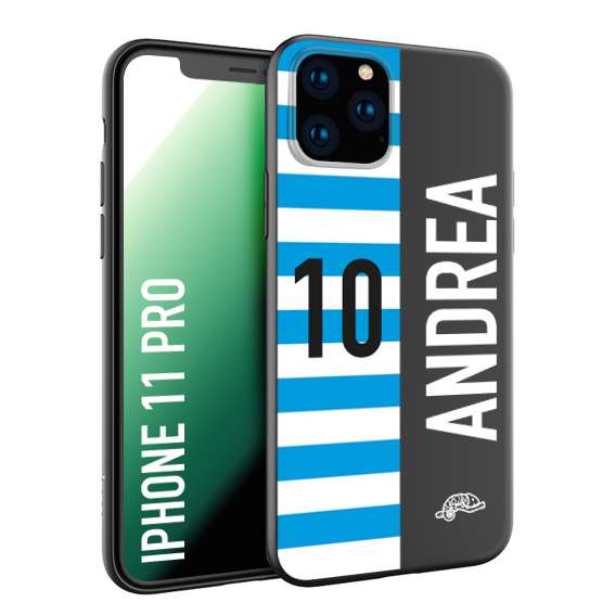 CUSTOMIZZA - Custodia cover nera morbida in tpu compatibile per iPhone 11 PRO personalizzata calcio football nome e numero calciatori biancazzurri