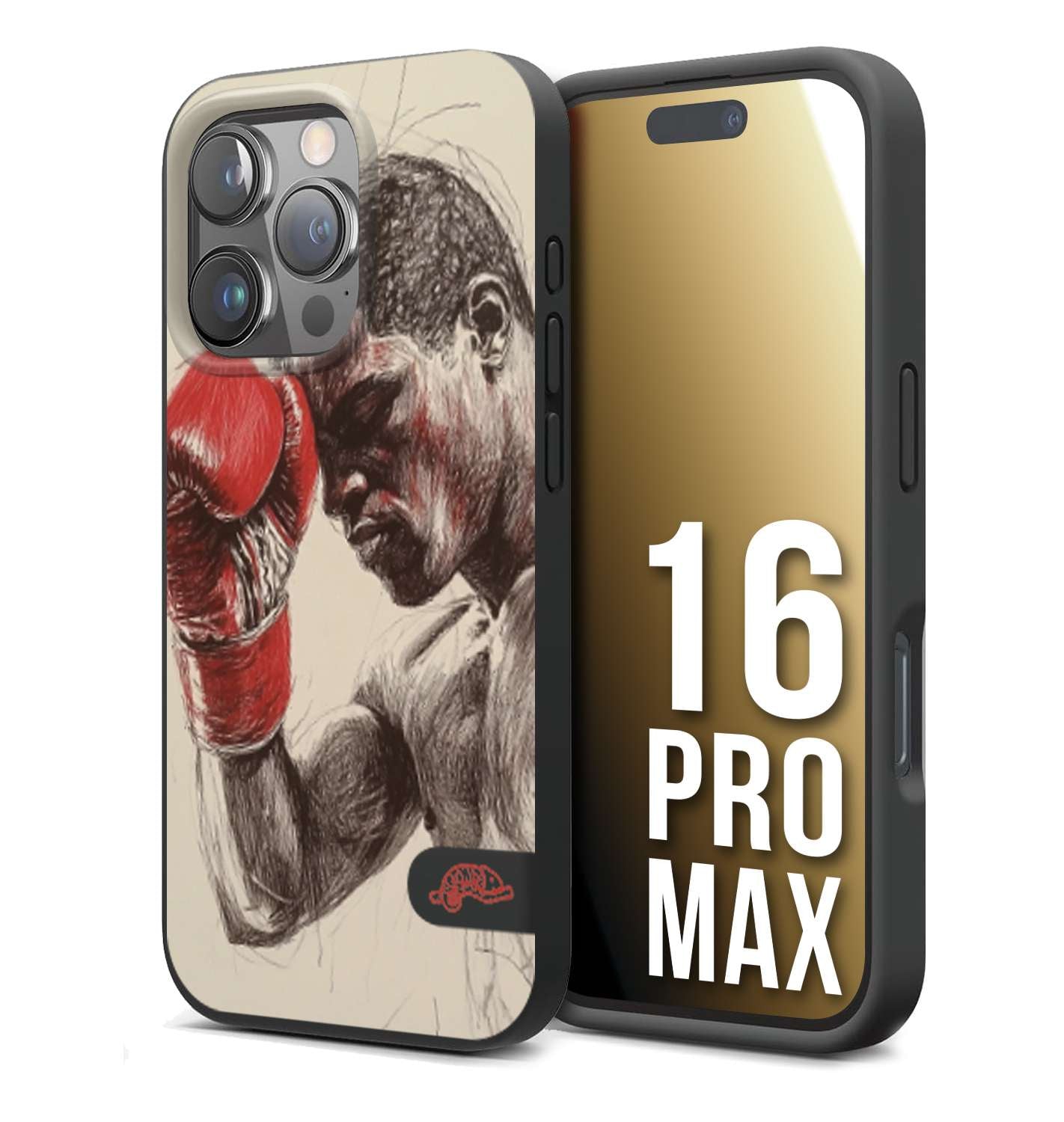 CUSTOMIZZA - Custodia cover nera morbida in tpu compatibile per iPhone 16 PRO MAX pugilato pugili disegno tattoo guantoni boxer pesi massimi