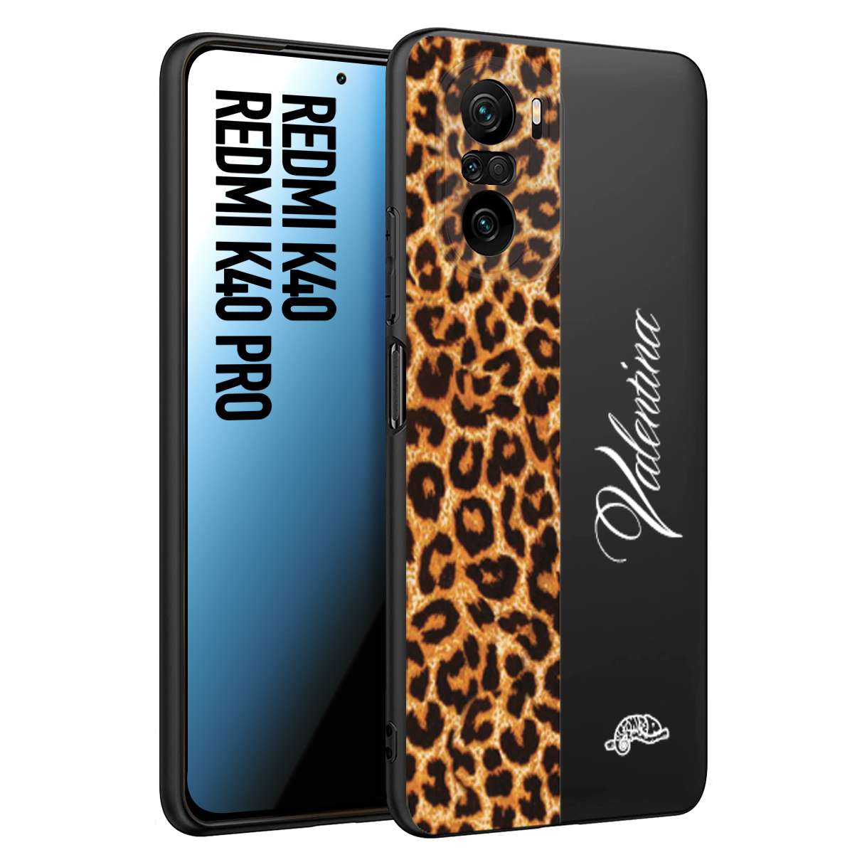 CUSTOMIZZA - Custodia cover nera morbida in tpu compatibile per Xiaomi Redmi K40 - K40 Pro custom nome scritta leopardato maculato donna marrone leopard