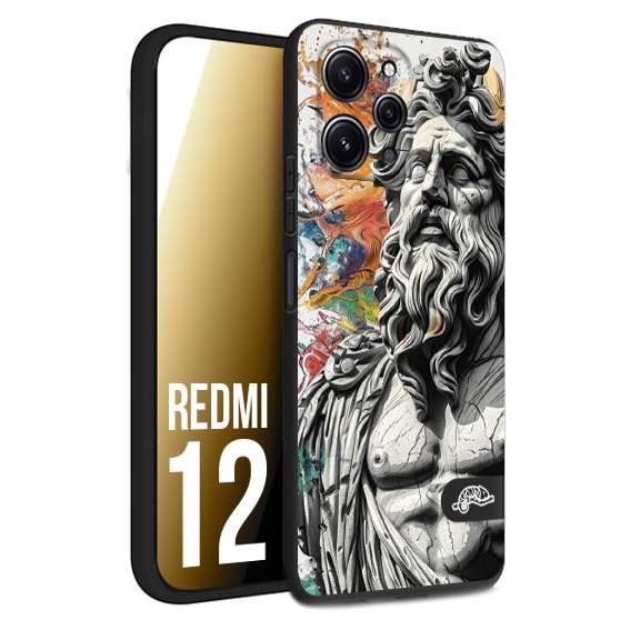 CUSTOMIZZA - Custodia cover nera morbida in tpu compatibile per Xiaomi Redmi 12 statua colorata moderna antico tattoo splash color