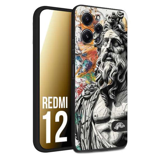 CUSTOMIZZA - Custodia cover nera morbida in tpu compatibile per Xiaomi Redmi 12 statua colorata moderna antico tattoo splash color