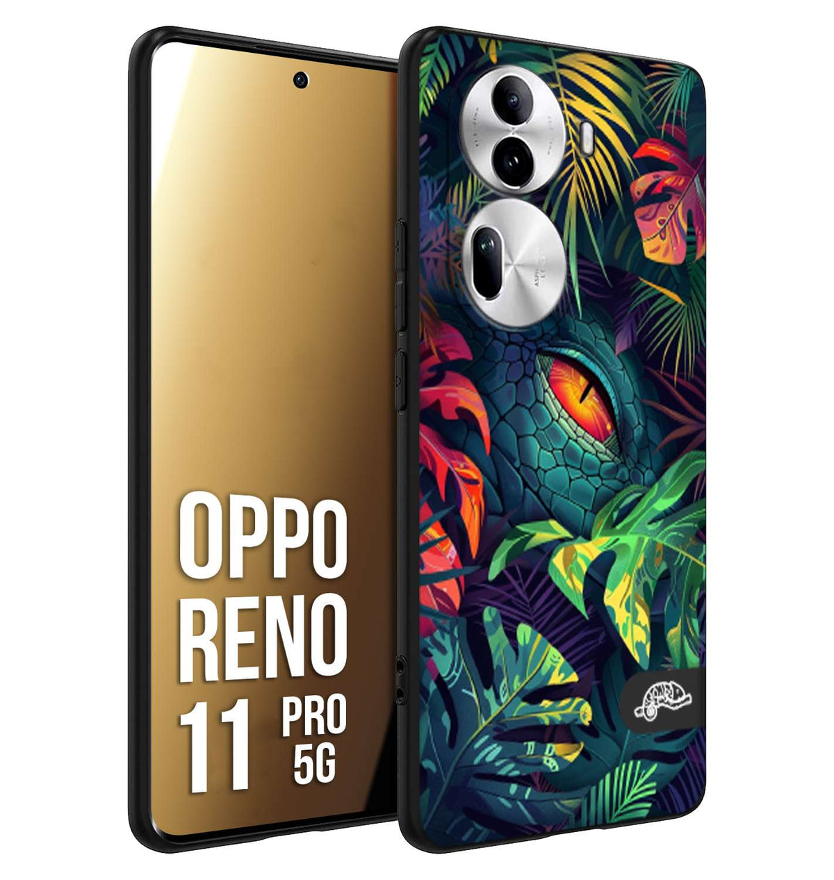 CUSTOMIZZA - Custodia cover nera morbida in tpu compatibile per Oppo Reno 11 PRO 5G animali color giungla tropicale occhio di coccodrillo alligatore disegnato