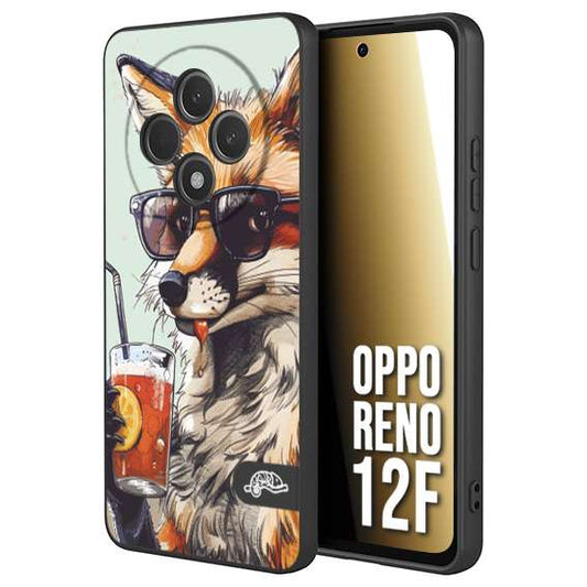 CUSTOMIZZA - Custodia cover nera morbida in tpu compatibile per Oppo Reno 12F estate disegnata cocktails animali simpatici fox volpe negroni