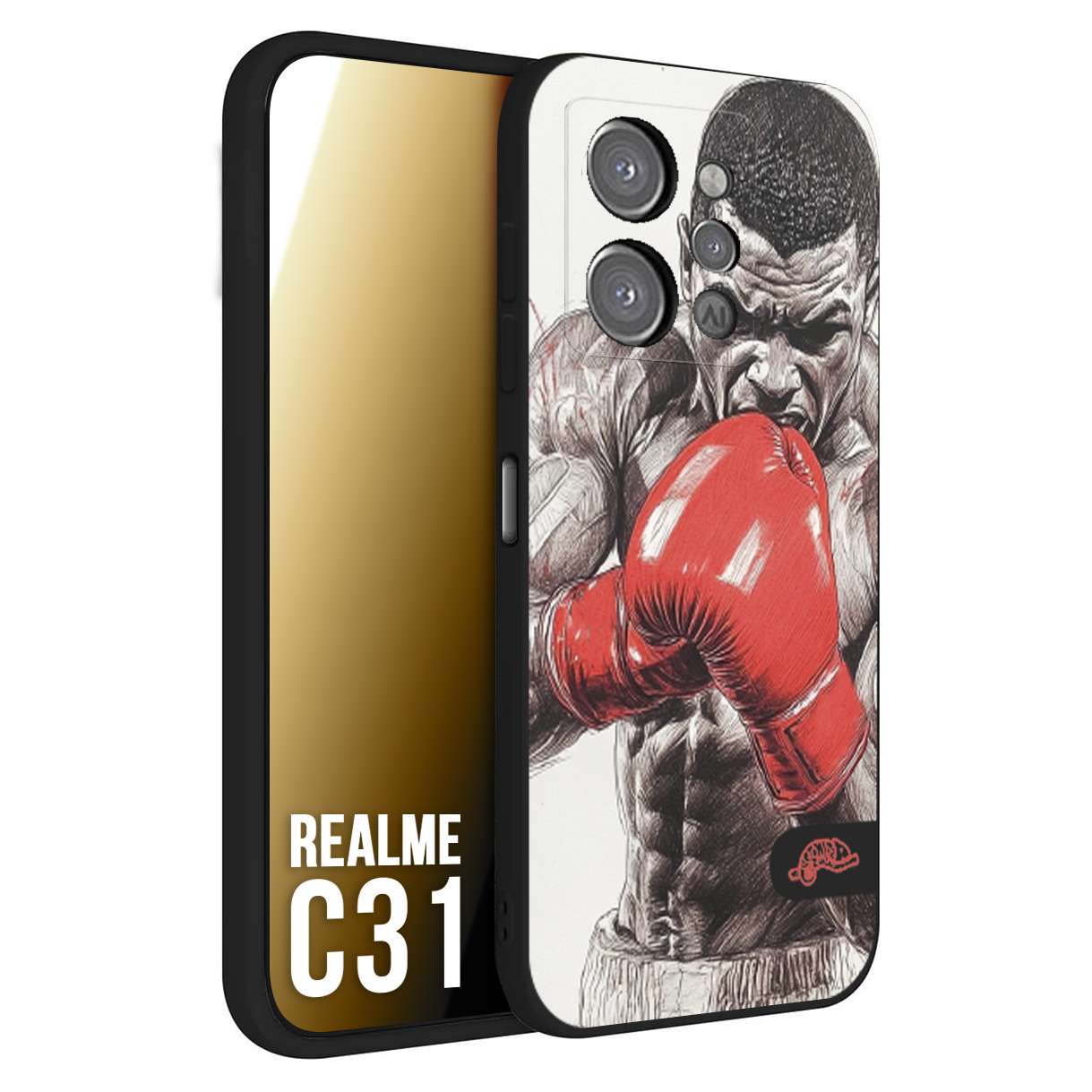 CUSTOMIZZA - Custodia cover nera morbida in tpu compatibile per Realme C31 pugilato pugili disegno tattoo guantoni box pesi massimi gancio