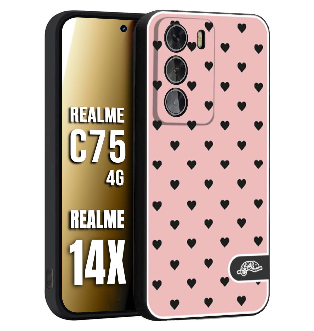 CUSTOMIZZA - Custodia cover nera morbida in tpu compatibile per Realme 14X - C75 4G cuori pois rosa donna pin up vintage