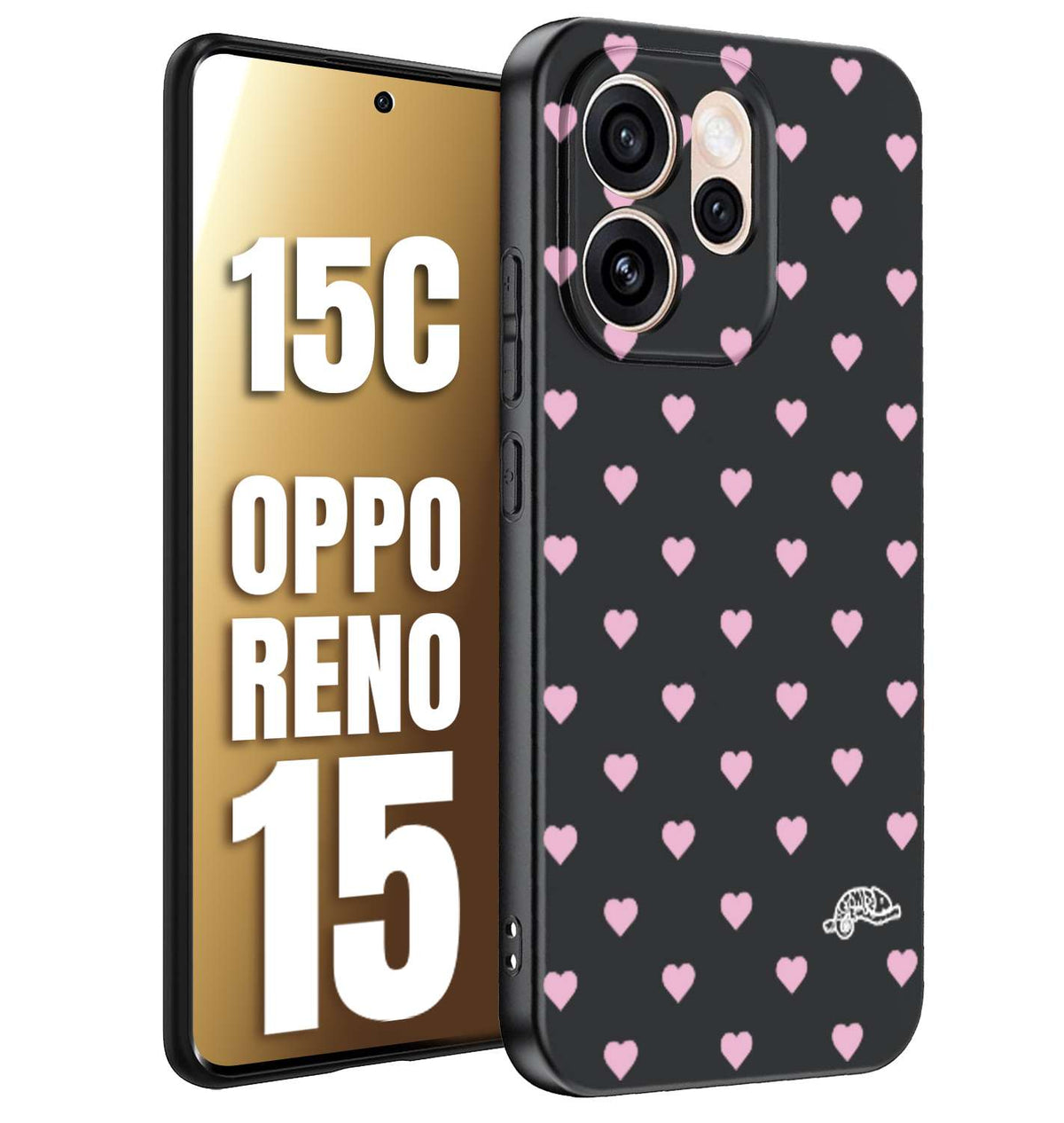 CUSTOMIZZA - Custodia cover nera morbida in tpu compatibile per Oppo Reno 15 - Reno 15Ccuori pois rosa su nero donna pin up vintage