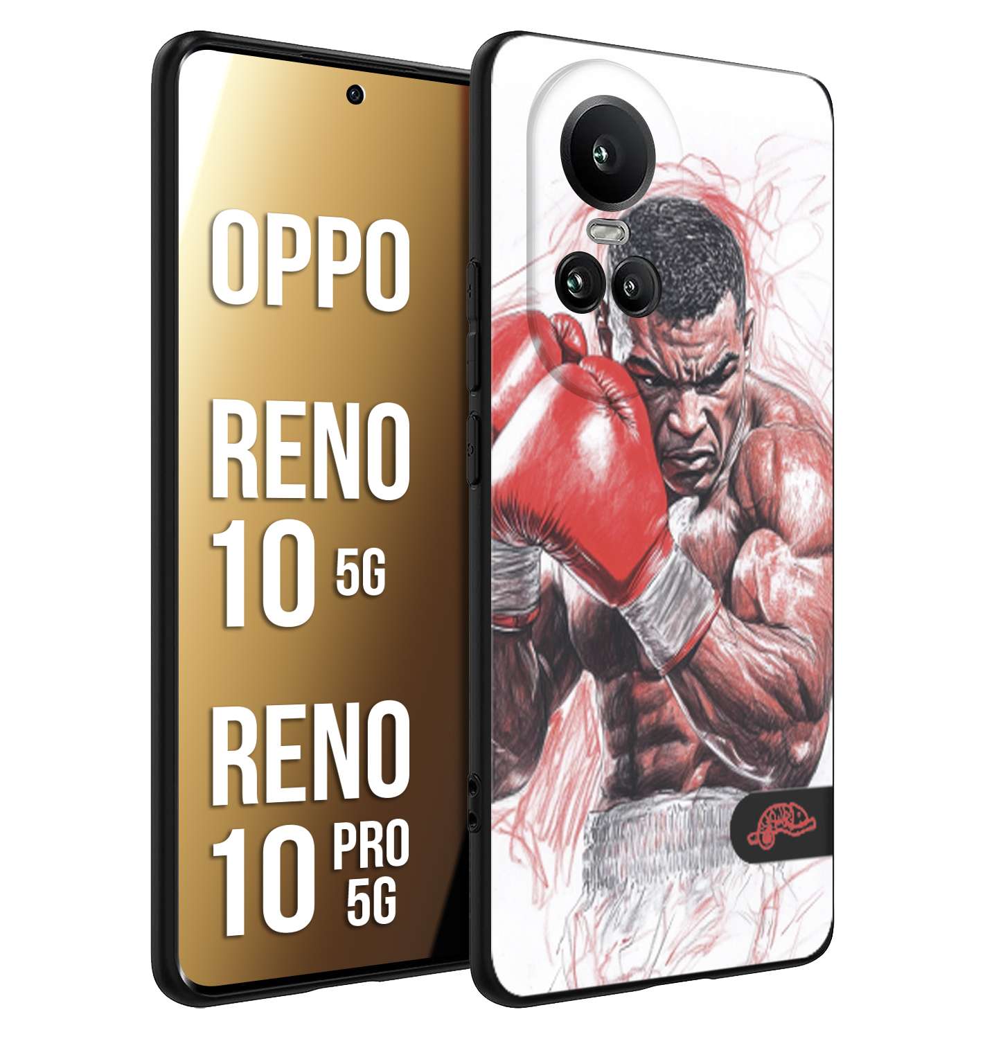 CUSTOMIZZA - Custodia cover nera morbida in tpu compatibile per Oppo Reno 10 5G - 10 PRO 5G pugilato pugili disegno tattoo guantoni boxer pesi massimi iron mike