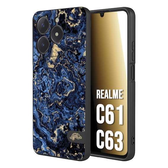 CUSTOMIZZA - Custodia cover nera morbida in tpu compatibile per Realme C61 - C63 effetto marmo marble blu venature dorato psichedelico