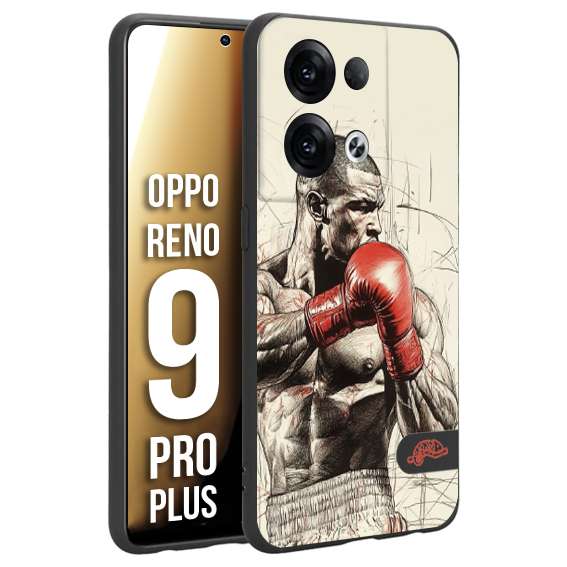 CUSTOMIZZA - Custodia cover nera morbida in tpu compatibile per Oppo Reno 9 PRO PLUS pugilato pugili disegno tattoo guantoni box sport ring