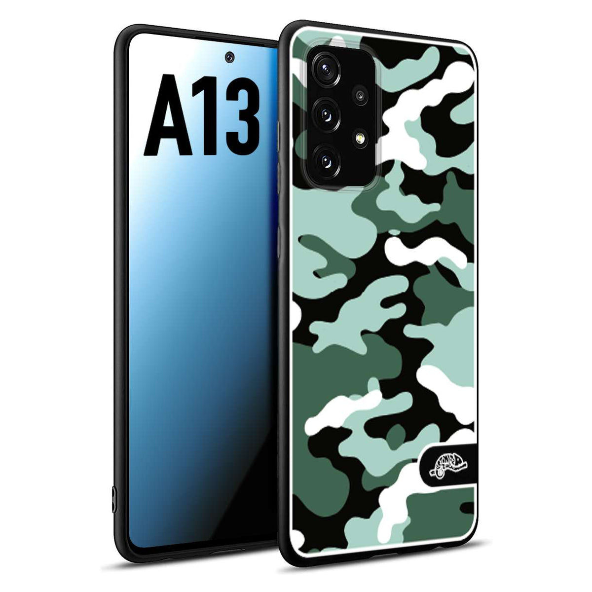 CUSTOMIZZA - Custodia cover nera morbida in tpu compatibile per Samsung A13 camouflage mimetico militare verde green
