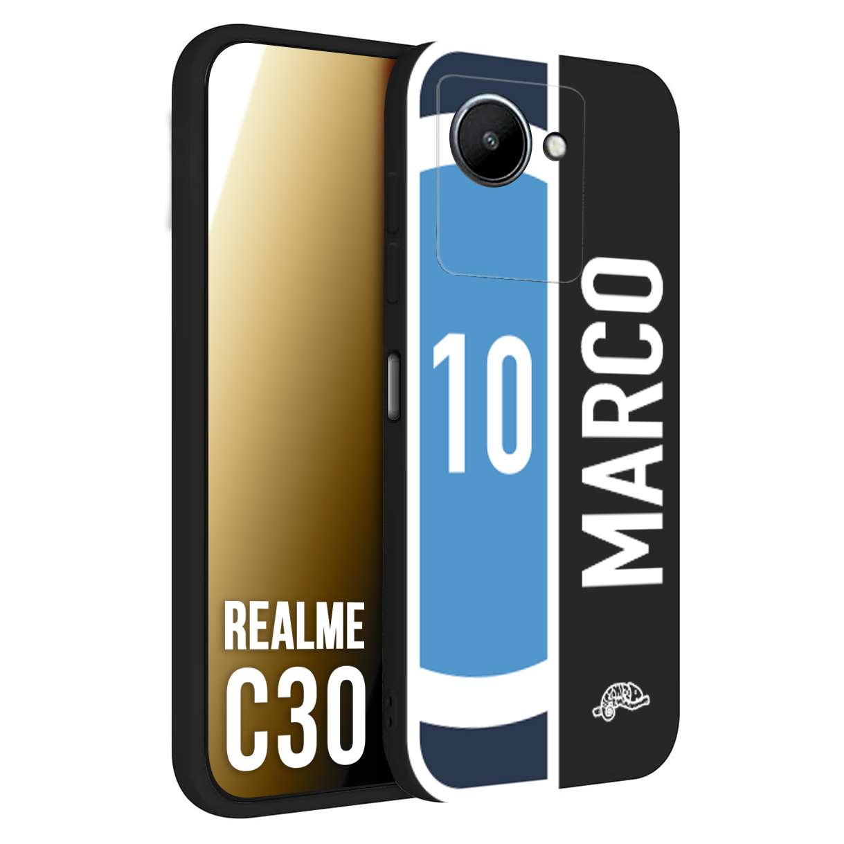 CUSTOMIZZA - Custodia cover nera morbida in tpu compatibile per Realme C30 personalizzata calcio football nome e numero calciatori biancoazzurri bianco celesti
