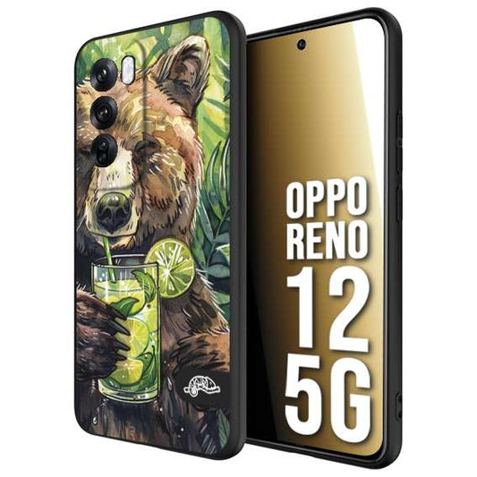 CUSTOMIZZA - Custodia cover nera morbida in tpu compatibile per Oppo Reno 12 5G fiori estate disegnata cocktails animali simpatici orso bear negroni