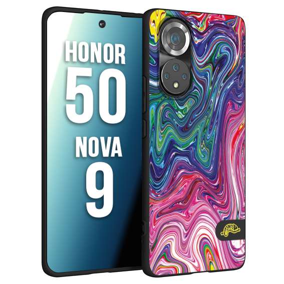CUSTOMIZZA - Custodia cover nera morbida in tpu compatibile per Huawei Nova 9 - Honor 50 colorata fantasia vortice marmo arcobaleno rosa blu fucsia