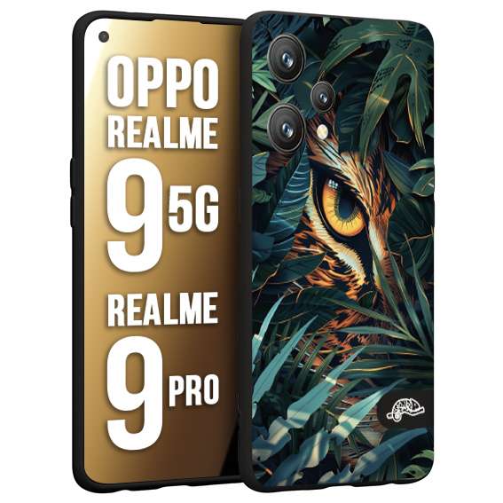 CUSTOMIZZA - Custodia cover nera morbida in tpu compatibile per Realme 9 5G - 9 PRO animali color giungla tropicale occhio di giaguaro felino disegnato