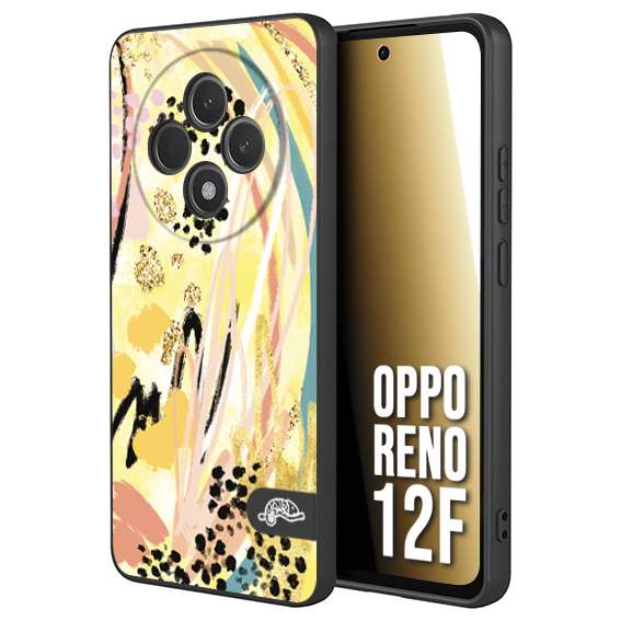 CUSTOMIZZA - Custodia cover nera morbida in tpu compatibile per Oppo Reno 12F astratti donna flower fantasia estate gialla rosa leopardata