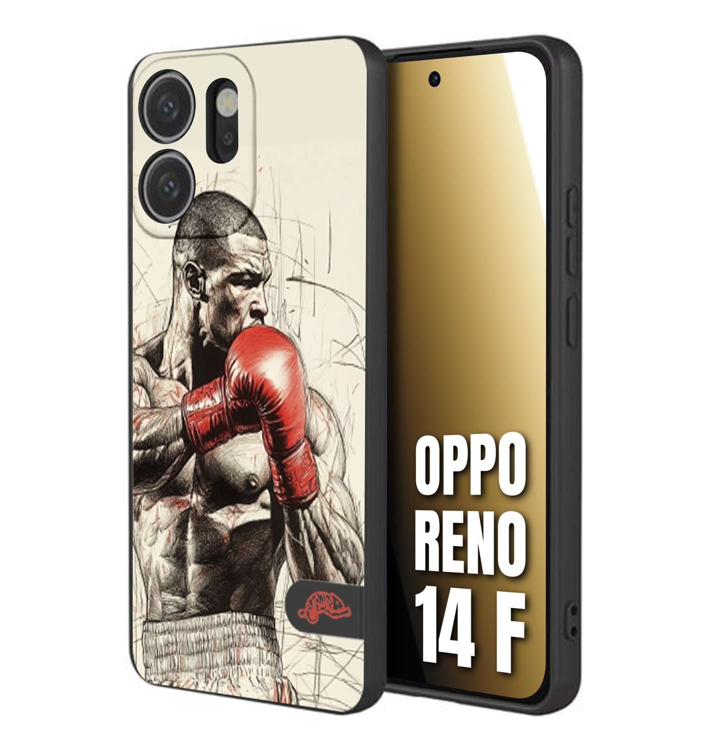 CUSTOMIZZA - Custodia cover nera morbida in tpu compatibile per Oppo Reno 14 F pugilato pugili disegno tattoo guantoni box sport ring