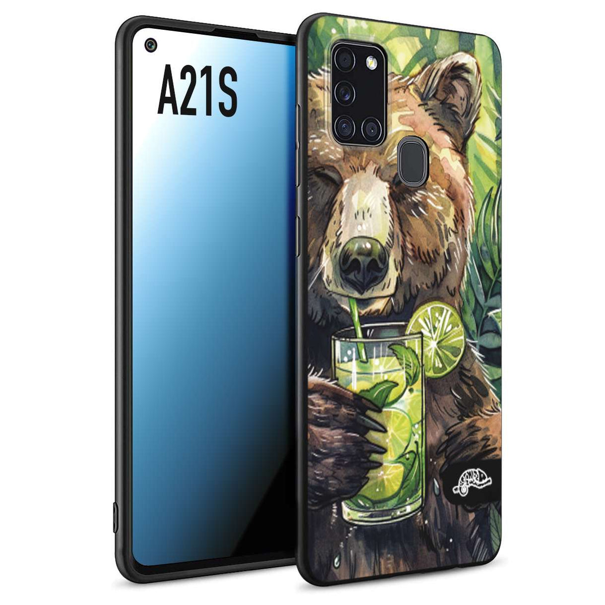 CUSTOMIZZA - Custodia cover nera morbida in tpu compatibile per Samsung A21S fiori estate disegnata cocktails animali simpatici orso bear negroni