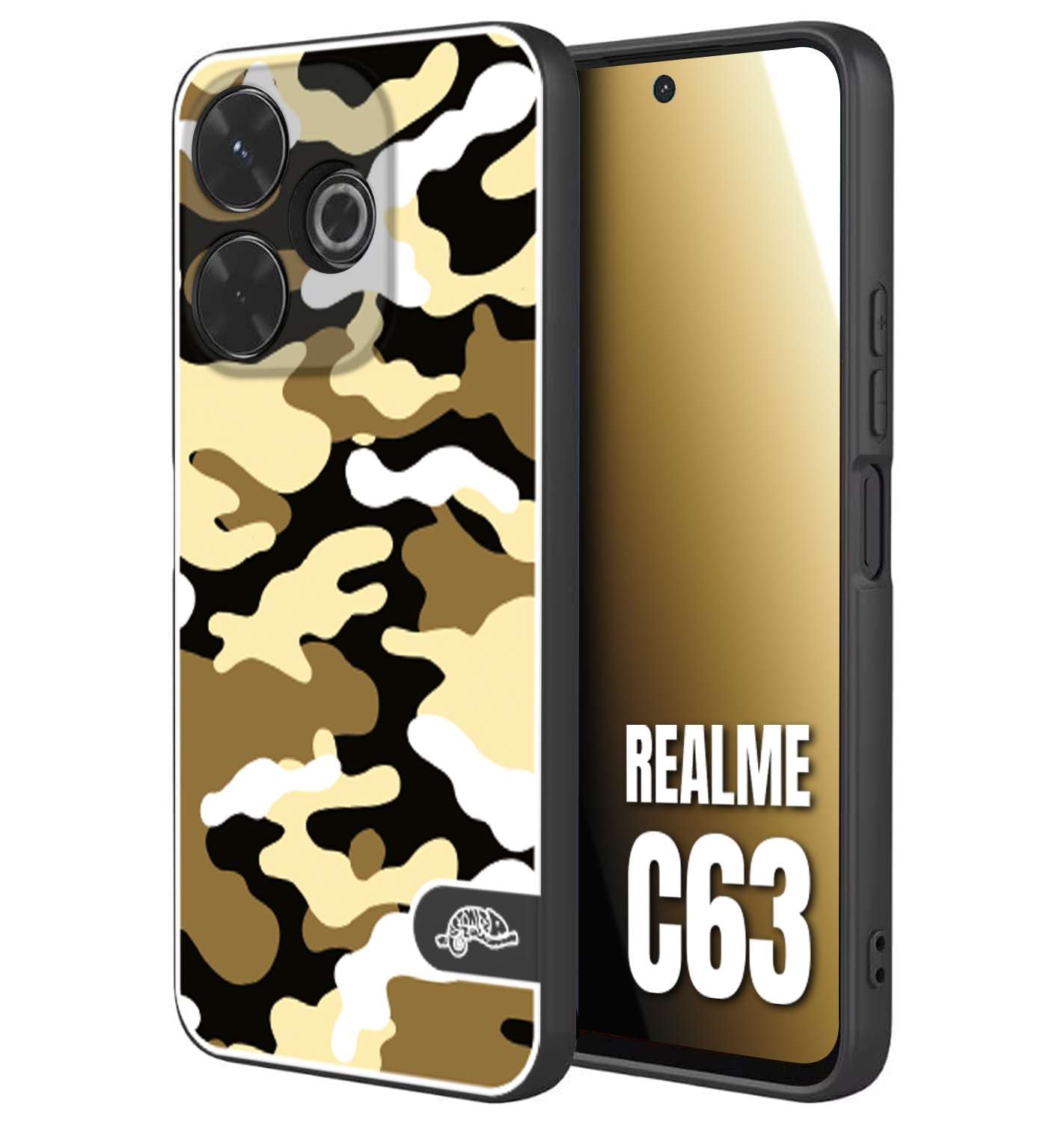 CUSTOMIZZA - Custodia cover nera morbida in tpu compatibile per Realme C63 camouflage mimetico militare giallo desert brown