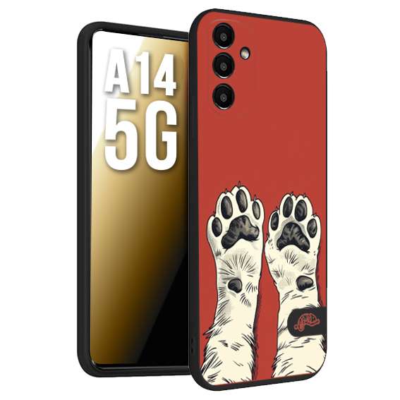 CUSTOMIZZA - Custodia cover nera morbida in tpu compatibile per Samsung A14 5G zampe di gatto cat paws rossa red disegnata fumetto cartoon