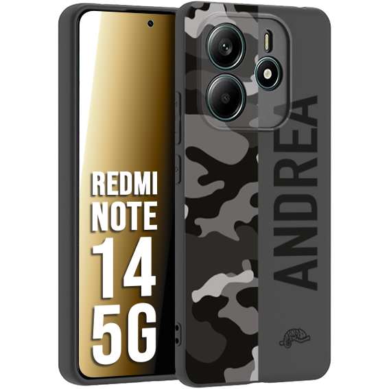 CUSTOMIZZA - Custodia cover nera morbida in tpu compatibile per Xiaomi Redmi Note 14 5G camouflage mimetico militare personalizzata nome
