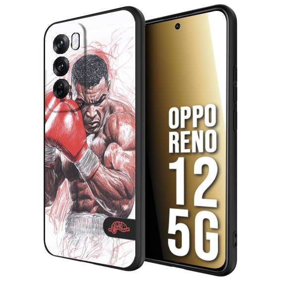 CUSTOMIZZA - Custodia cover nera morbida in tpu compatibile per Oppo Reno 12 5G pugilato pugili disegno tattoo guantoni boxer pesi massimi iron mike
