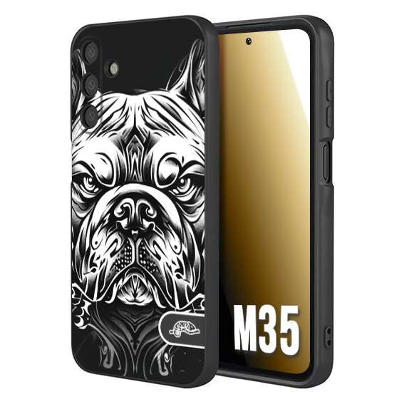 CUSTOMIZZA - Custodia cover nera morbida in tpu compatibile per Samsung M35 bulldog bianco a rilievo disegnato tattoo tatuaggio