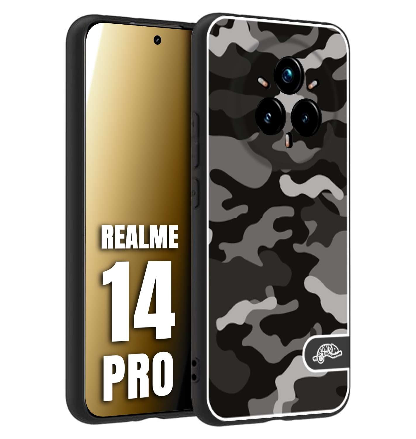 CUSTOMIZZA - Custodia cover nera morbida in tpu compatibile per Realme 14 PRO camouflage mimetico militare nero black grigio
