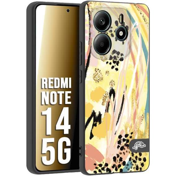 CUSTOMIZZA - Custodia cover nera morbida in tpu compatibile per Xiaomi Redmi Note 14 5G astratti donna flower fantasia estate gialla rosa leopardata