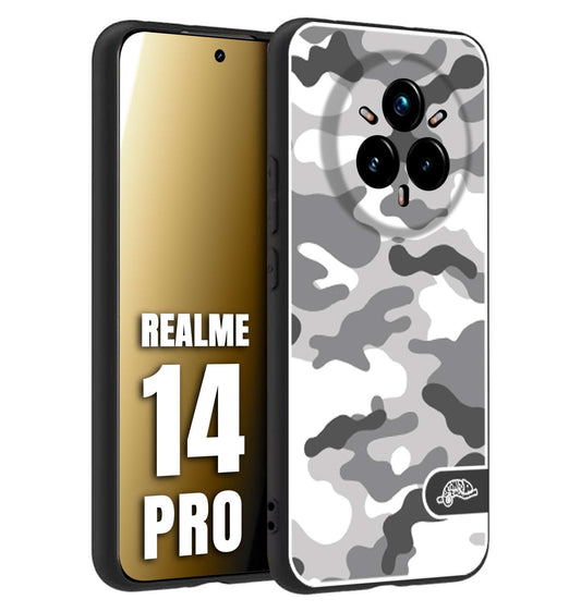 CUSTOMIZZA - Custodia cover nera morbida in tpu compatibile per Realme 14 PRO camouflage mimetico militare bianco white