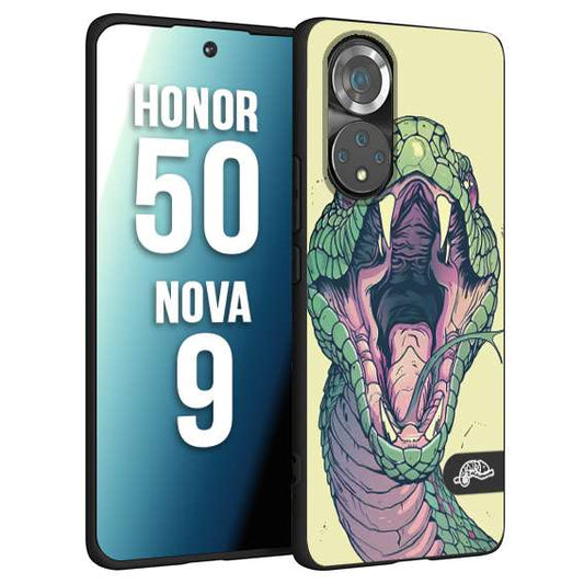 CUSTOMIZZA - Custodia cover nera morbida in tpu compatibile per Huawei Nova 9 - Honor 50 snake yellow green serpente tatuaggio tattoo disegnato a mano