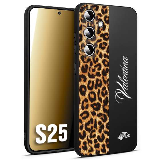 CUSTOMIZZA - Custodia cover nera morbida in tpu compatibile per Samsung S25 custom nome scritta leopardato maculato donna marrone leopard