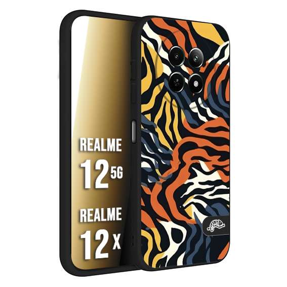 CUSTOMIZZA - Custodia cover nera morbida in tpu compatibile per Realme 12 5G - 12X leopardato maculato tigrato tiger colorata gialla blu arancio