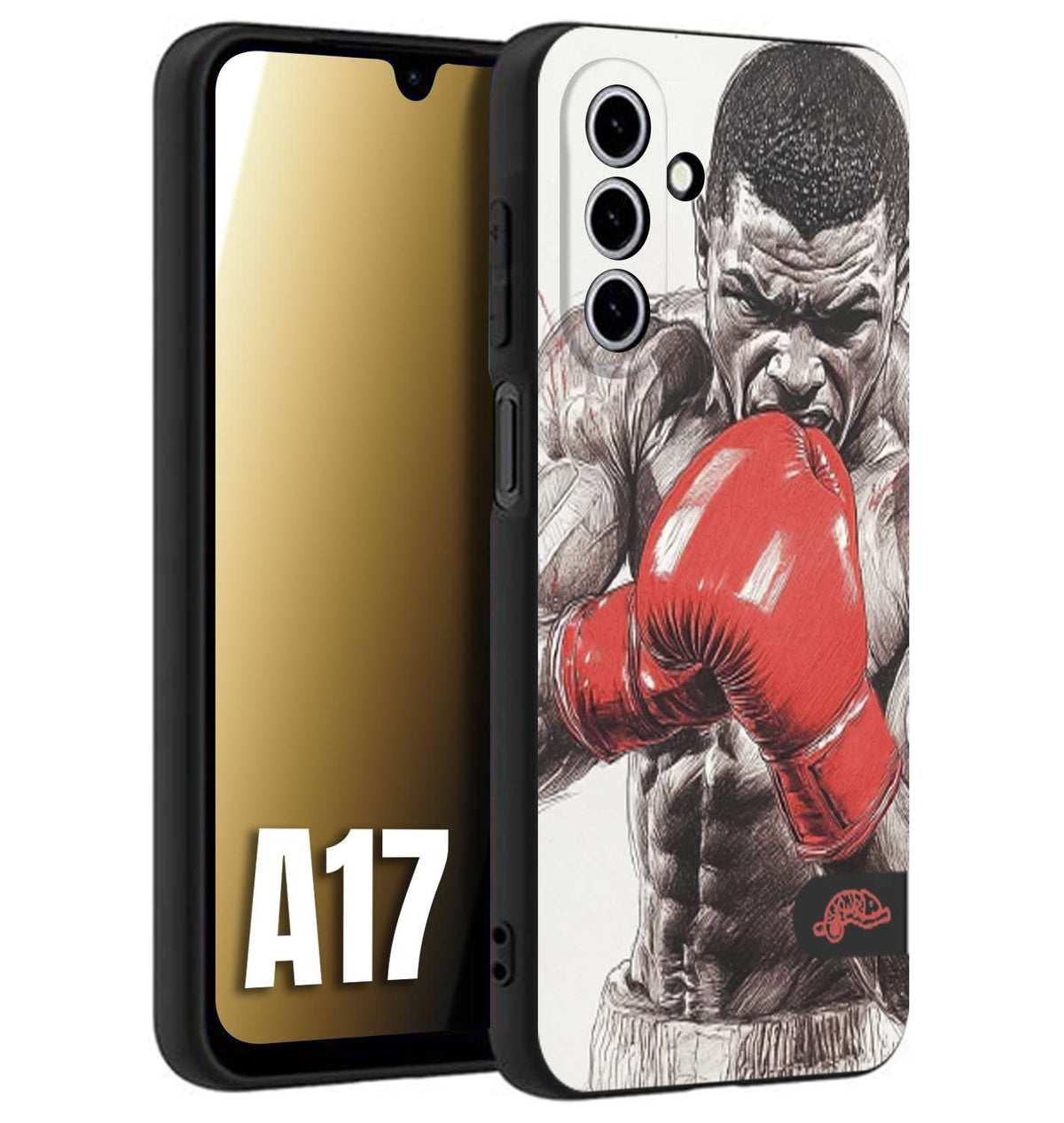 CUSTOMIZZA - Custodia cover nera morbida in tpu compatibile per Samsung A17 pugilato pugili disegno tattoo guantoni box pesi massimi gancio